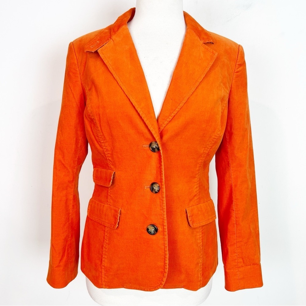 LILLY PULITZER ORANGE CORDUROY 3 BUTTON FRONT BLAZER JACKET WOMENS SZ 6
